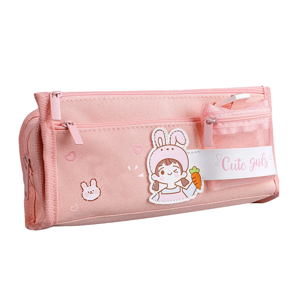 

Boys Girls For Student Large Capacity Canvas Wear Resistant Pen Holder Cute With Coin Purse Gift Pencil Case Zipper Closure
