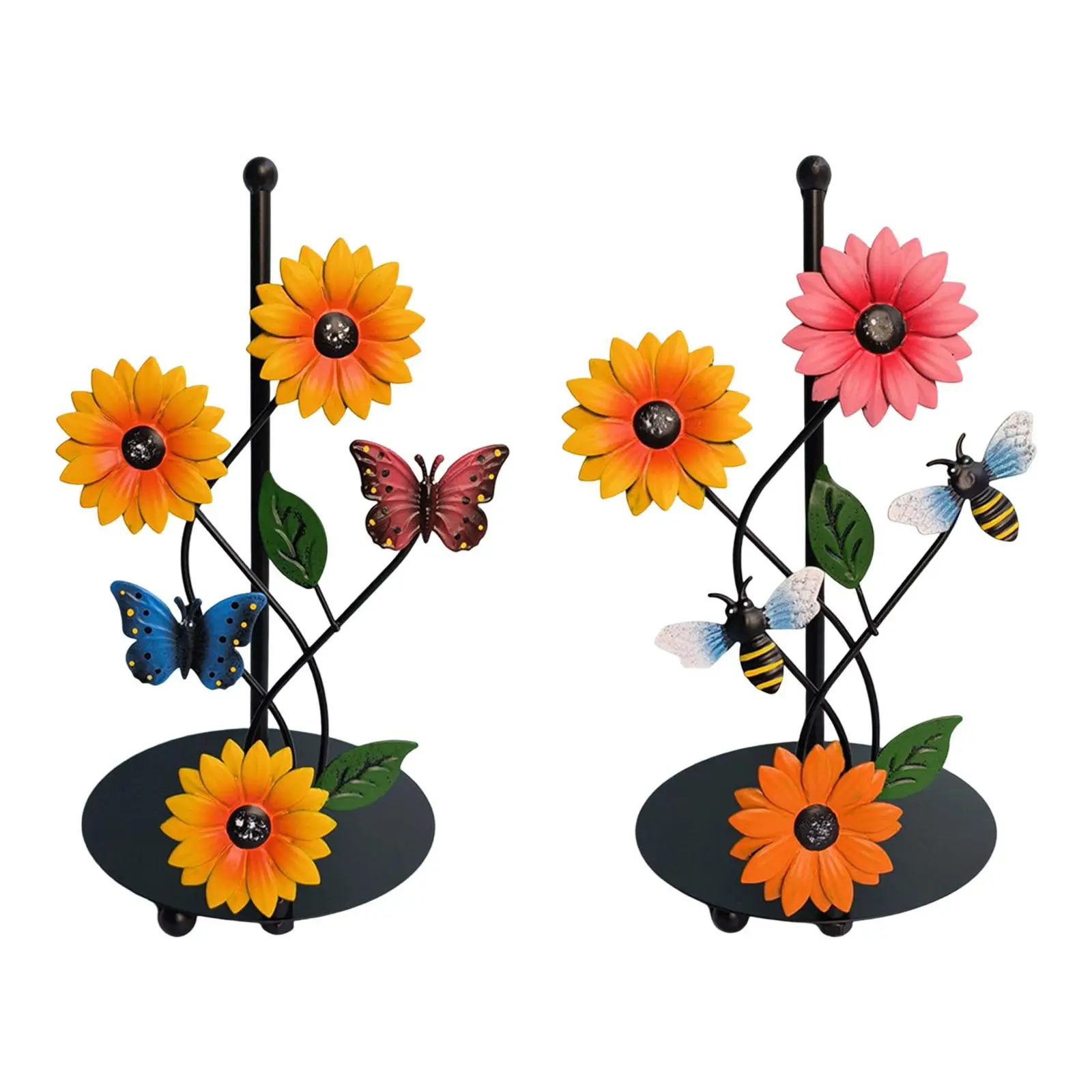 

Wrought Iron Sunflowers Kitchen Paper Towel Holder Decorative Rolls Holder Vertical Tissue Holder Rack for Farmhouse Home Decor
