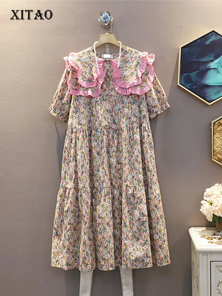 

XITAO Ruffle Dress Fashion New Women Pleated Patchwork Small Fresh Casual Style Loose 2021 Summer Elegant Dress LDD1435