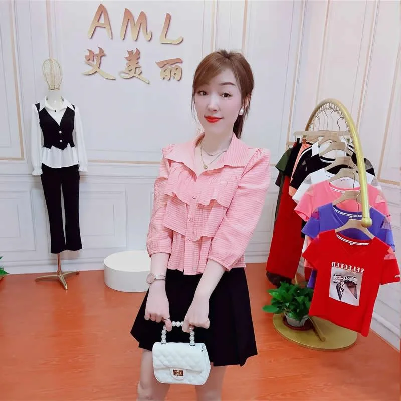 Женская рубашка с рукавом три четверти весна-лето 2024 новый стиль короткая