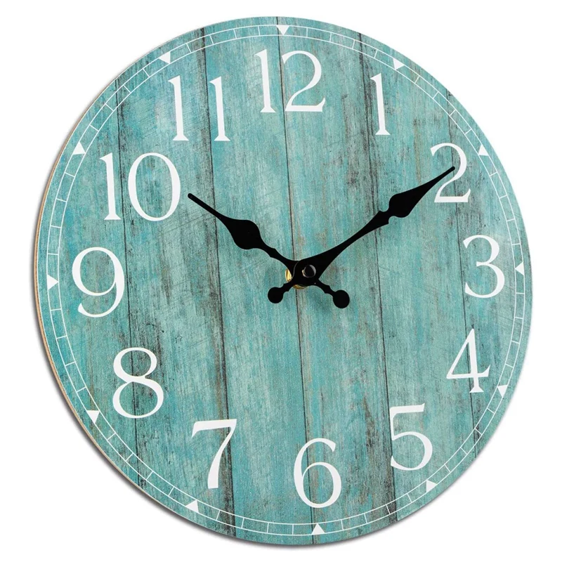 

Wall Clock,10 Inch Teal Silent Non-Ticking Kitchen Clock Decor,Rustic Vintage Country Retro Decorative Wall Clocks
