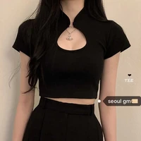 2022 summer fashion sexy solid color stitching traning hollow navel exposed t shirt high street casual slim dresses for women