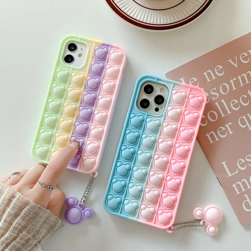 

3D Bear Push Bubble Case For iphone 12mini 11 Pro MAX Soft Shockproof Back Cover Cover for iphone X XS XR SE20 6 7 8 Plus