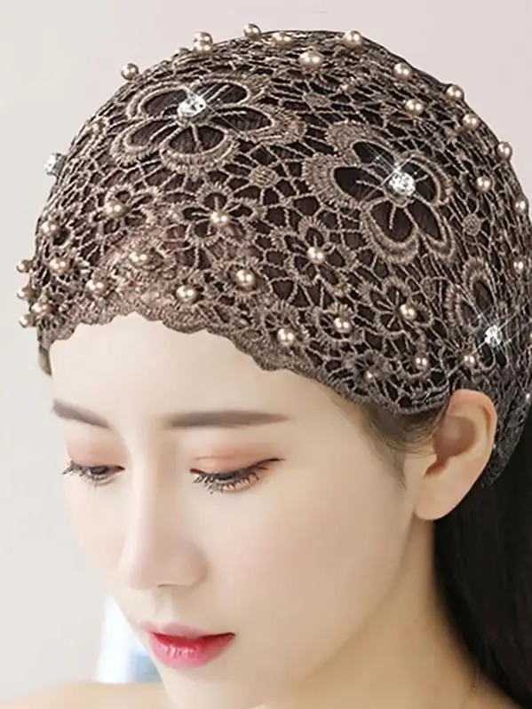 Белый головной убор повязка для волос женская кружевная полая на голову с