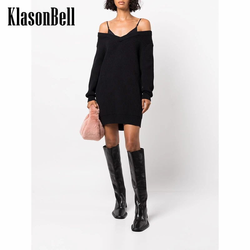 

10.10 KlasonBell Fake Two Piece Suspender Knitted Dress Women