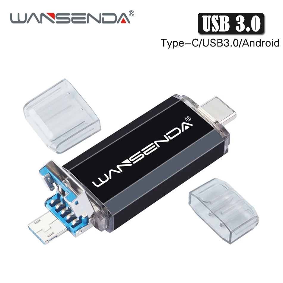 

WANSENDA 32GB USB Flash Drive OTG 3 IN 1 USB3.0 & Type C & Micro USB Pen Drive 64GB 128GB 256GB 512GB Pendrive USB Flash Stick
