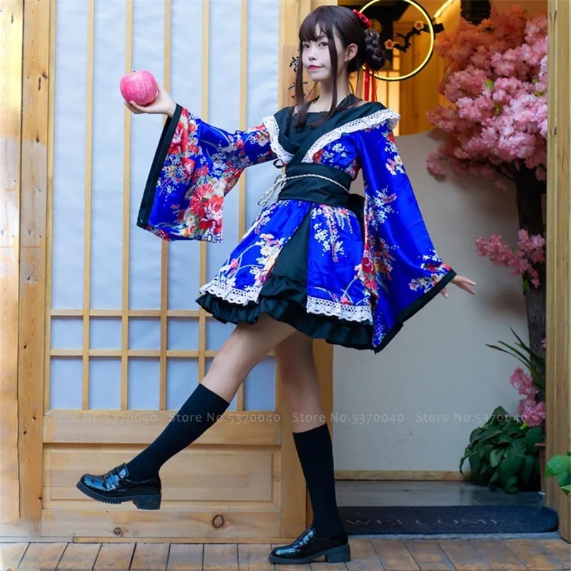 

Traditional Japanese Lolita Anime Cosplay Costume Kimono Dress for Women Sakura Yukata Tutu Kawaii Girl Haori Party Stage Outfit