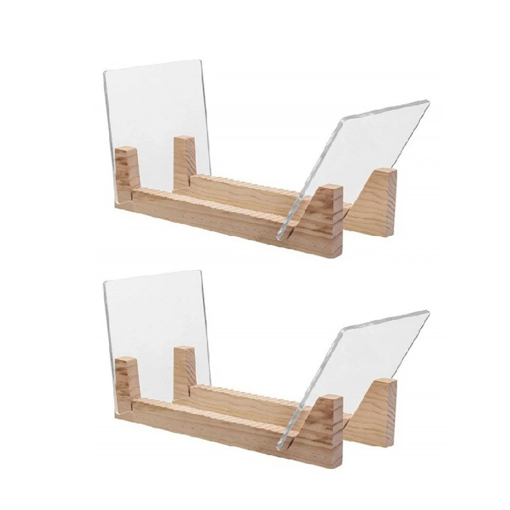 

2 Pcs Vinyl Record Storage Holder Solid Wood Organizer - Display Singles in Stylish Modern Portable Record Stand