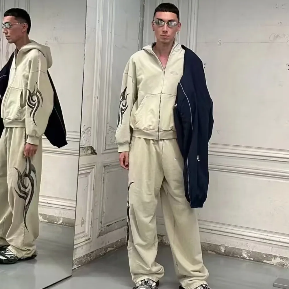 NIGO Мужская куртка на молнии с капюшоном и принтом тотема дракона Y2k High Street в стиле