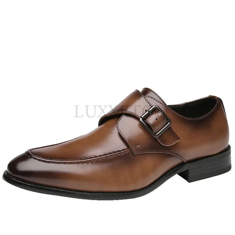 

Men's Vintage Buckle Derby Shoes Men Leather Dress Shoes Wedding Party Shoes Mens Business Office Oxfords Flats Plus