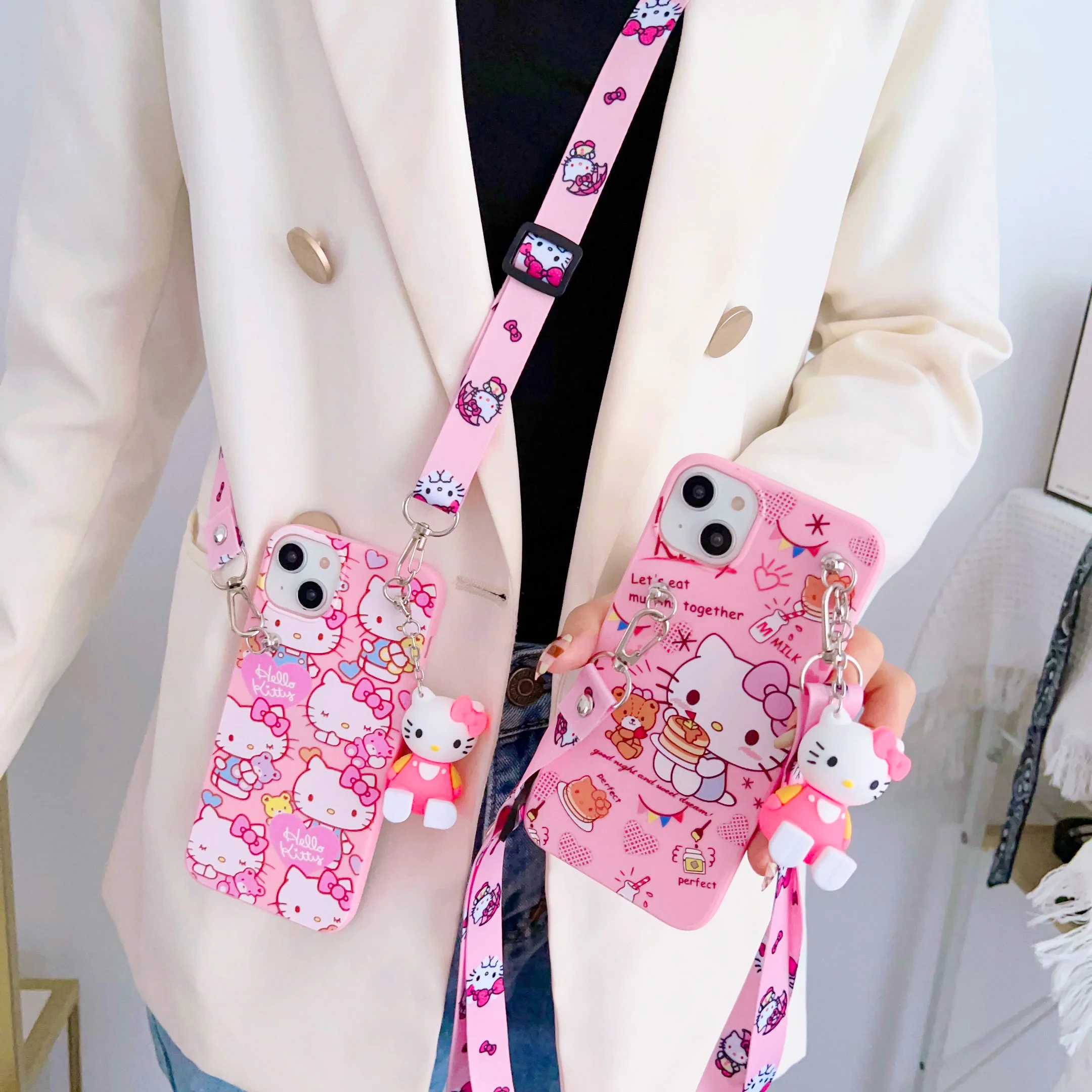 Hello Kitty Phone Case With Holder Rope For iPhone 6 6s 7 8 X Xs Max XR 11 12 13 14 Pro SE Max