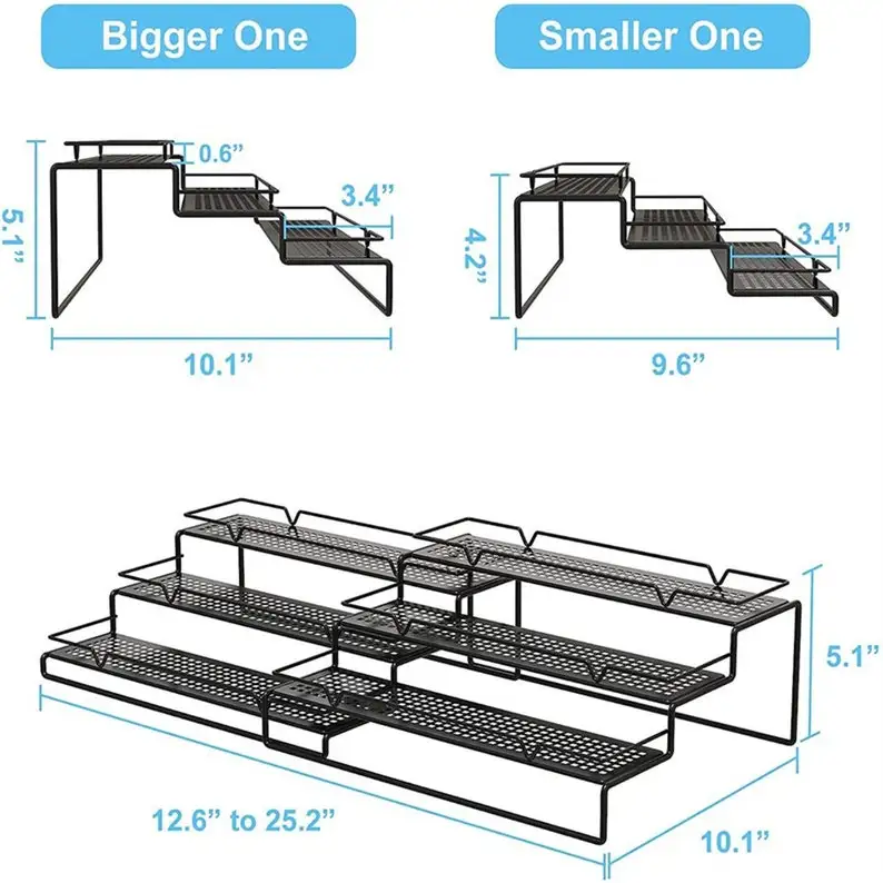 Расширяемая Полка для специй шкафов 3 ярусная Лестница Органайзер черный |