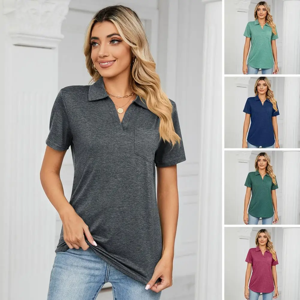 

Tee Shirt Patch Pocket Summer T-shirt Summer Solid Color Loose Pullover Shirt