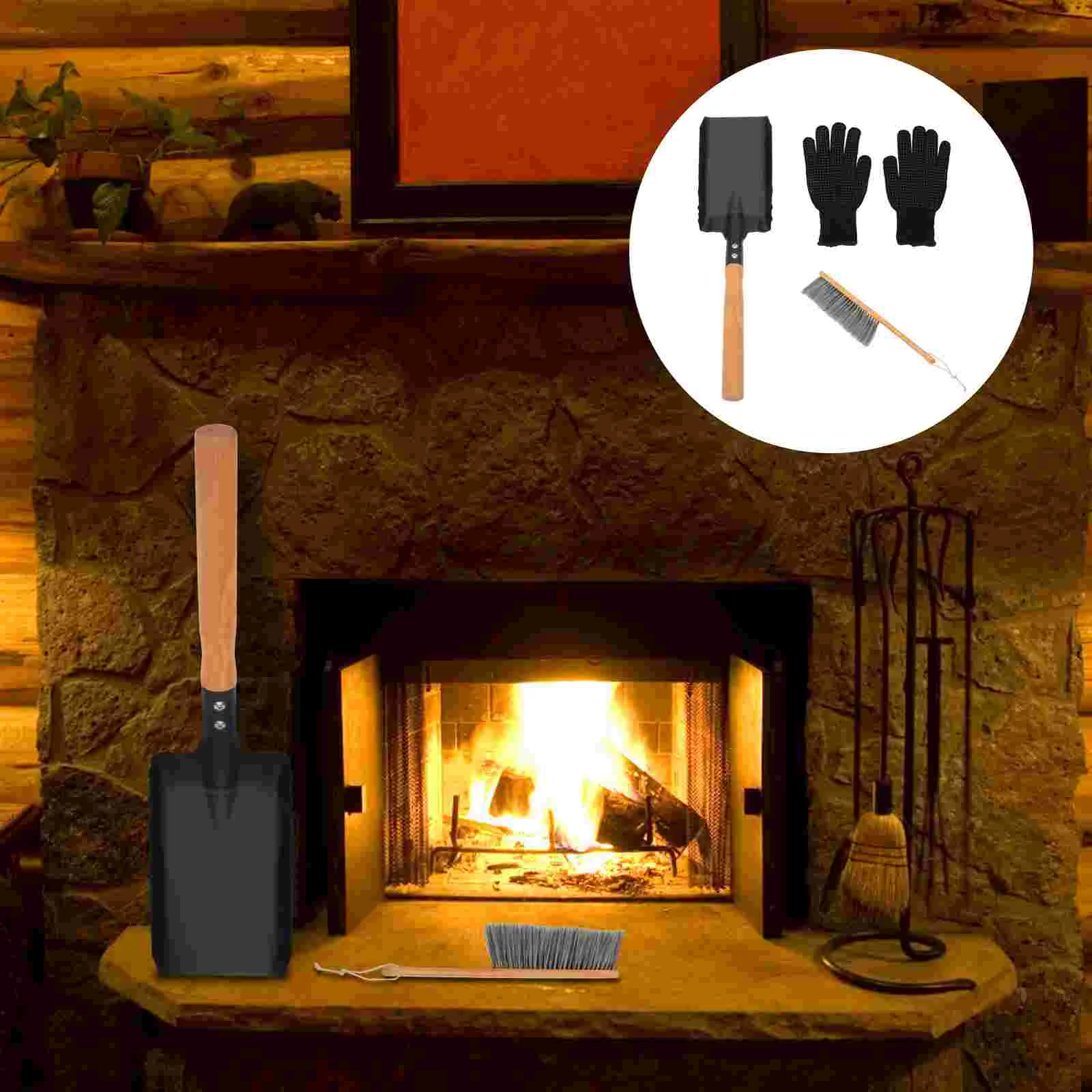 

1 Set Fireplace Ash Shovel Kit Fireside Ash Shovel Brush Fireplace Cleaning Tool