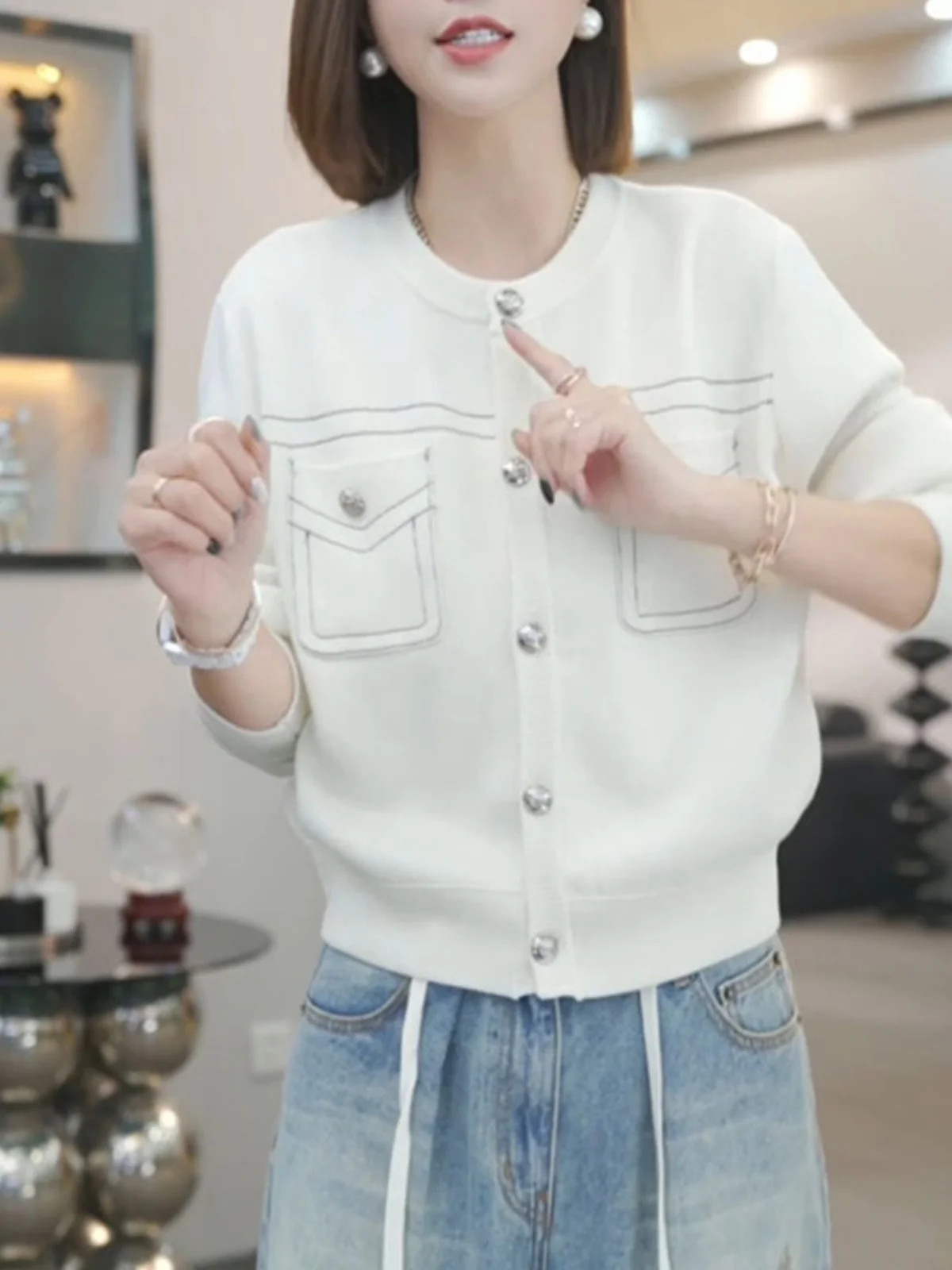 Женская Элегантная трикотажная осенняя одежда с открытой линией в стиле пэчворк