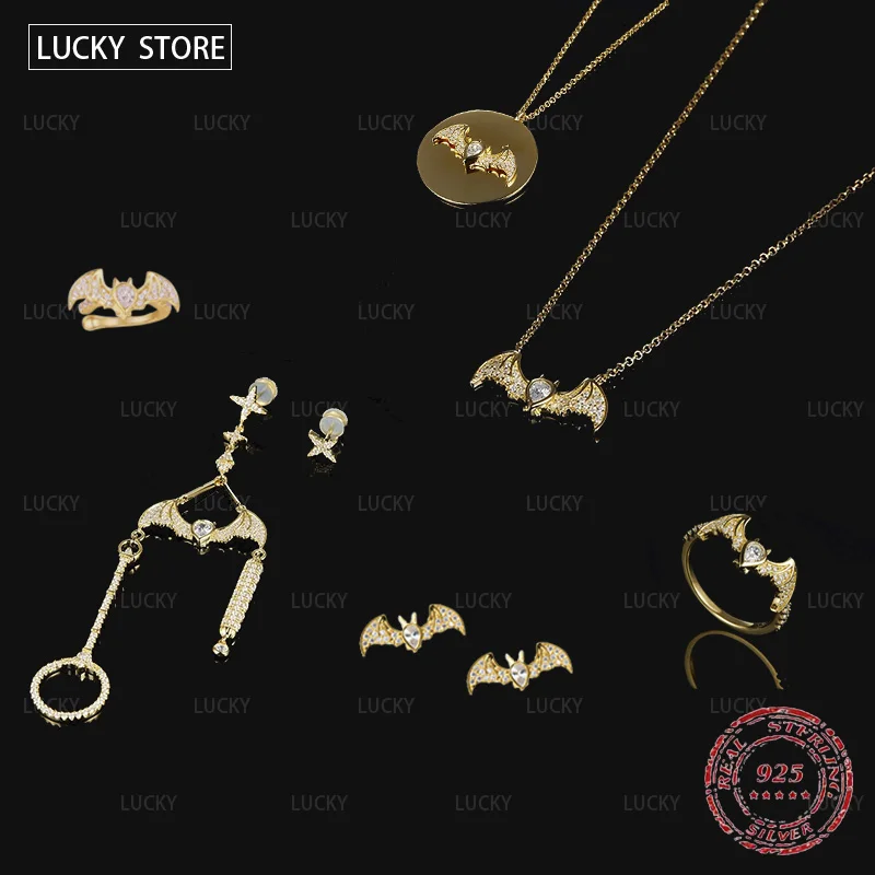 

Fashion Silver Necklace Earring Ring Sterling Silver S925, creative bat shape, luxury brand, women's jewelry