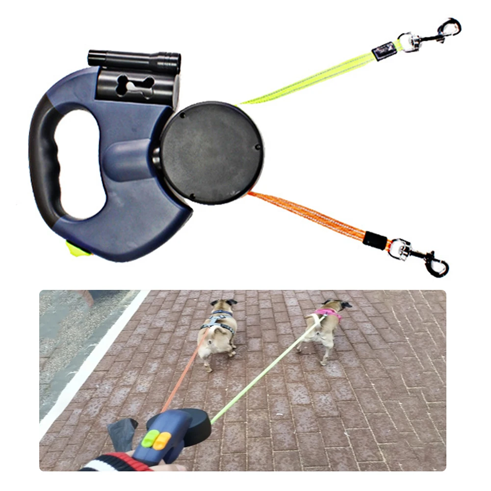 

Nylon Tape Reflective Heavy Duty With Flashlight Puppy Extendable Rope Double Headed Pet Portable Retractable Dog Leash