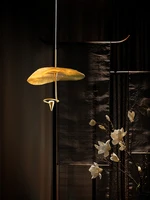 Chinese Vintage Zen Art Lotus Leaf Pendant Lights Gold Lustre Art Decor Copper Hanging Lamp Restaurant Tea Room Store Study Bar