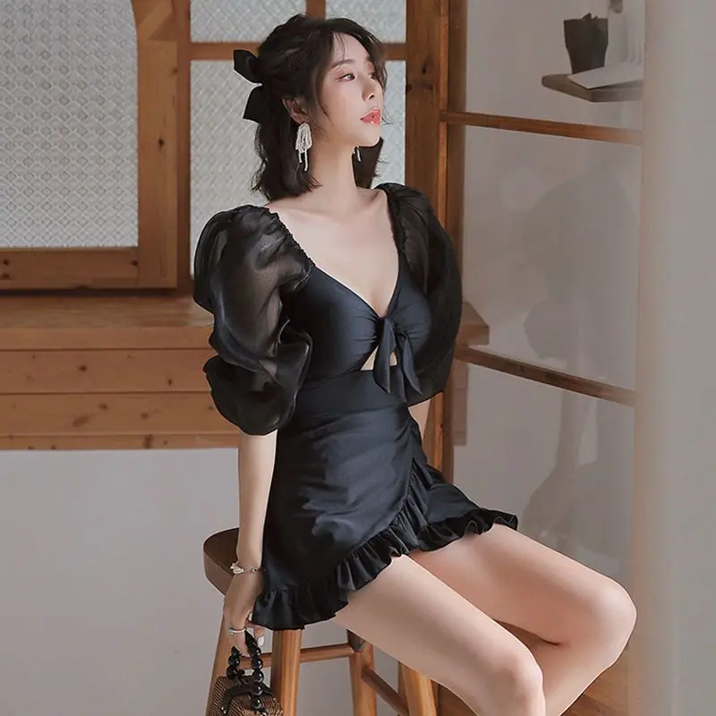 Купальник женский цельный скрывающий живот с длинным рукавом - купить по