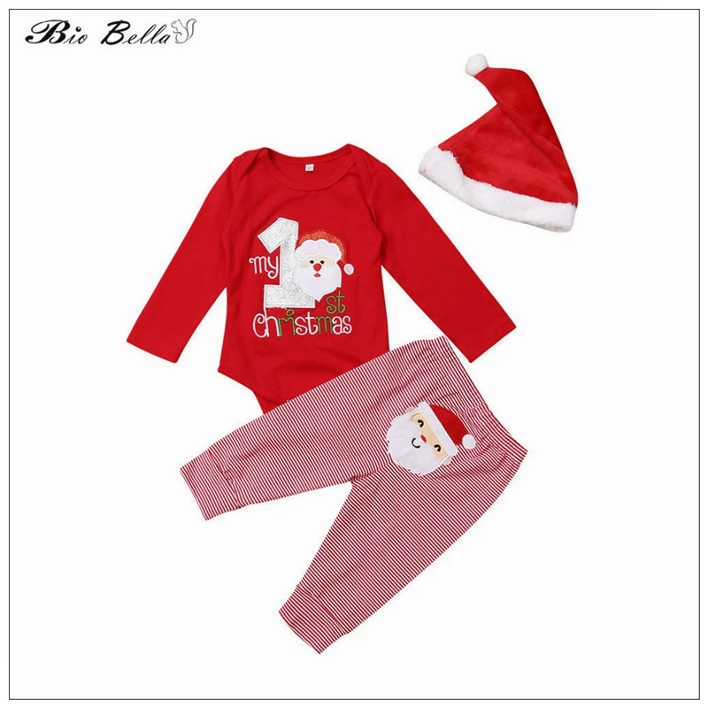 

Baby Christmas Clothing Set Cap+Pants+Romper 3Pcs Infant Boy Girls Clothes Toddler New Year Christmas's 0-12 Month Costume Tops
