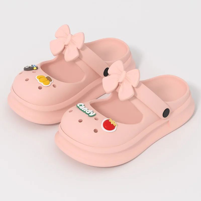 2023 Girls' Bow Tie Big Head Hole Shoes Women's Summer Home Indoor Thick Sole Anti slip Students Wear Cool Slippers Outside