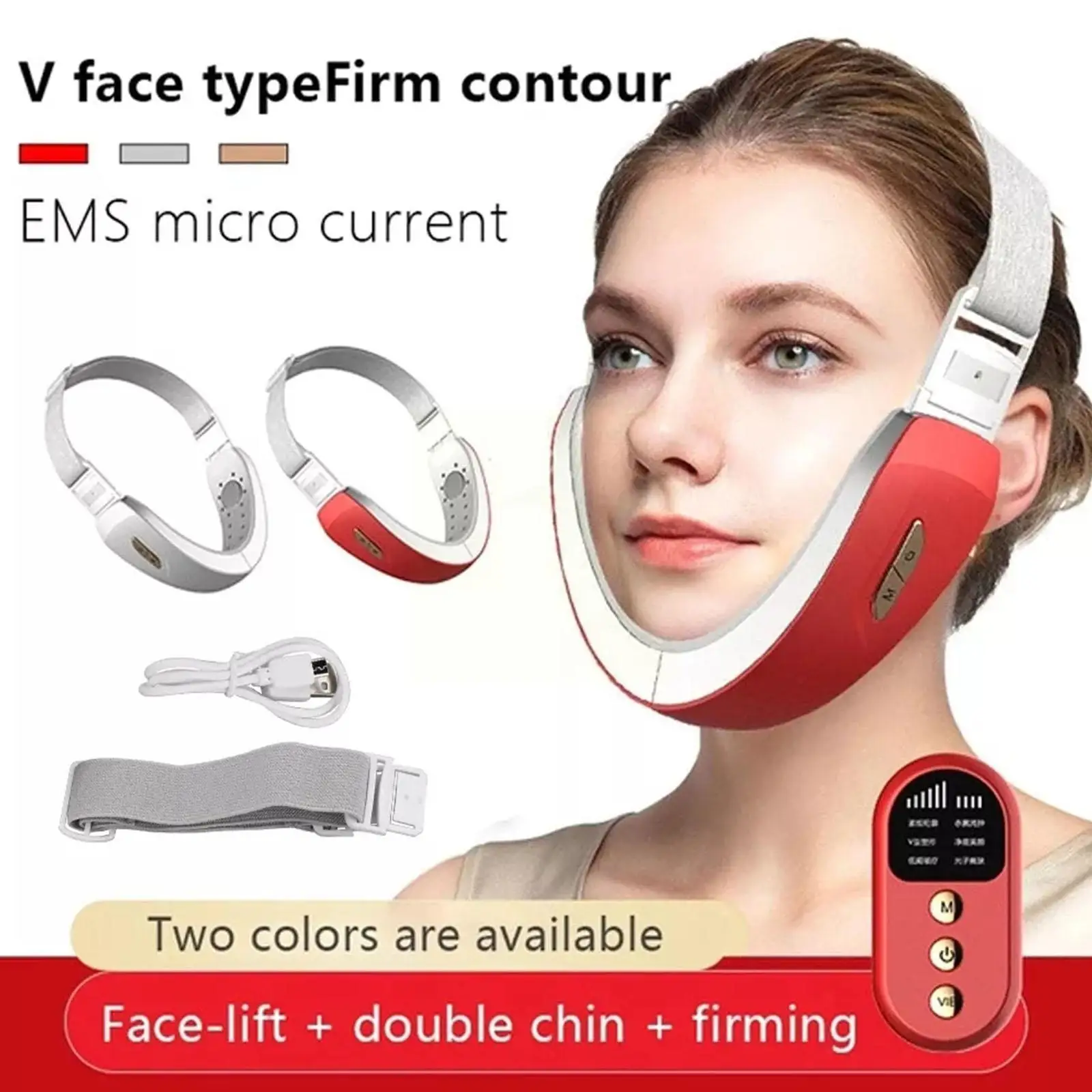 

Массажное устройство для лифтинга лица со светодиодный подсветильник кой, Вибрационный пояс для лица, массажер для похудения, V-образный ми...