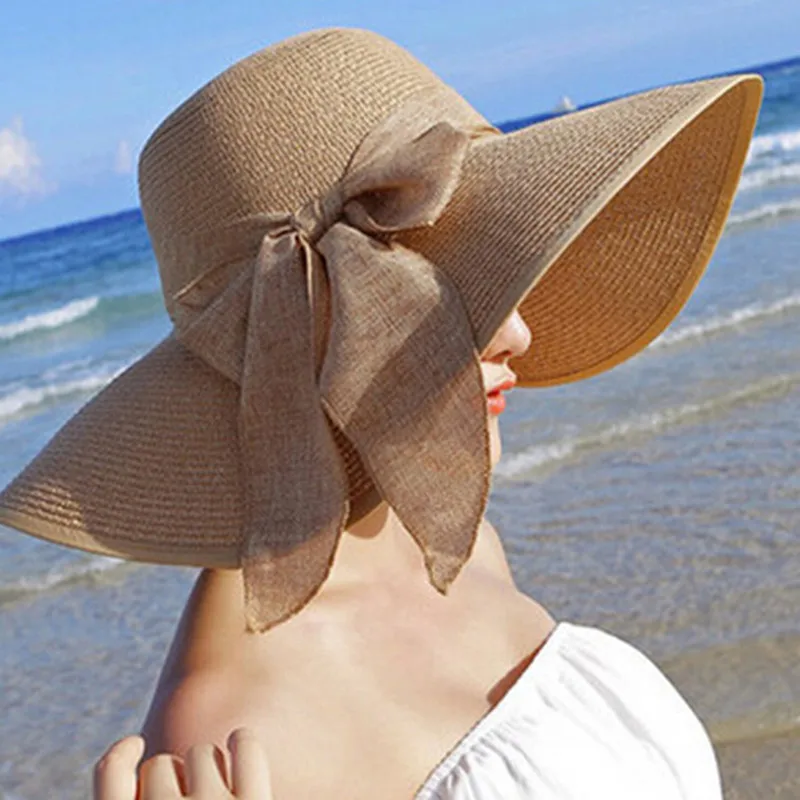 

1 Pcs Hot Women Lady With Wide Brim Hat Floppy Beach Bowknot Cap Beach Hat Ladies Hat Summer Large Brim Hat UV Protect