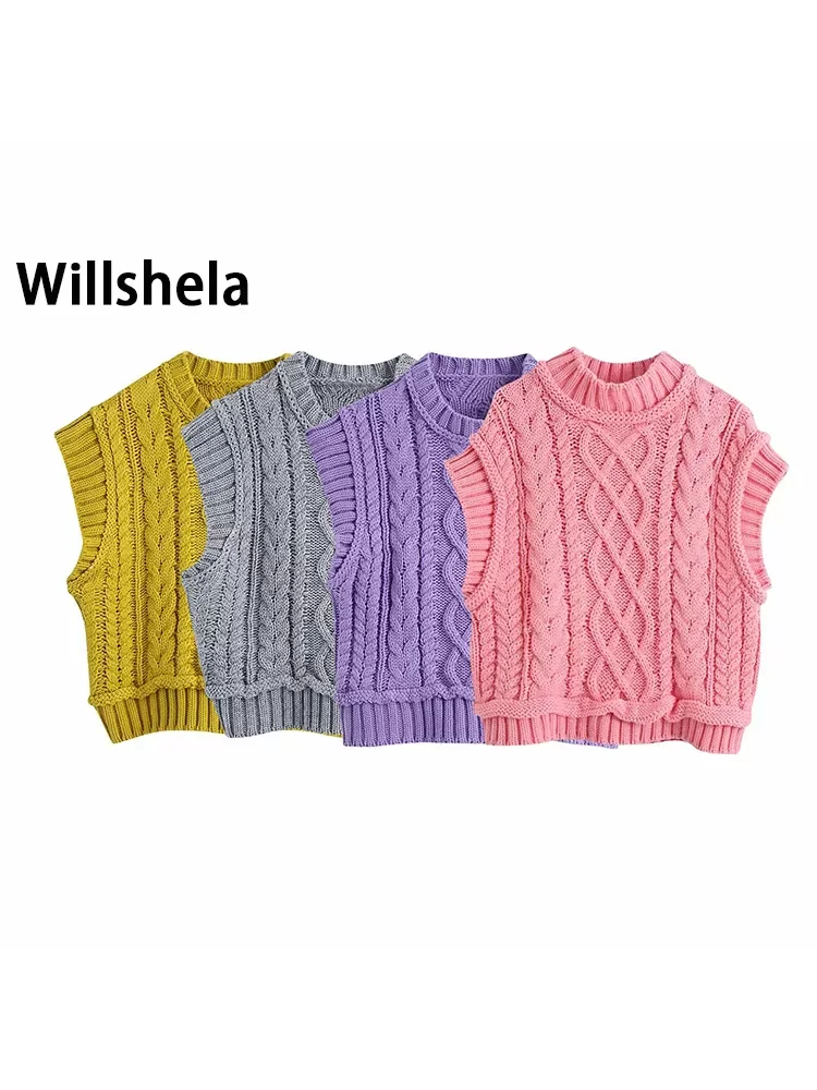 

2021 New Women Knit Crop Sweater Vest sleeveless Warm Casual Fashion Cropped Knitted Woman Sweaters Pullover Tops