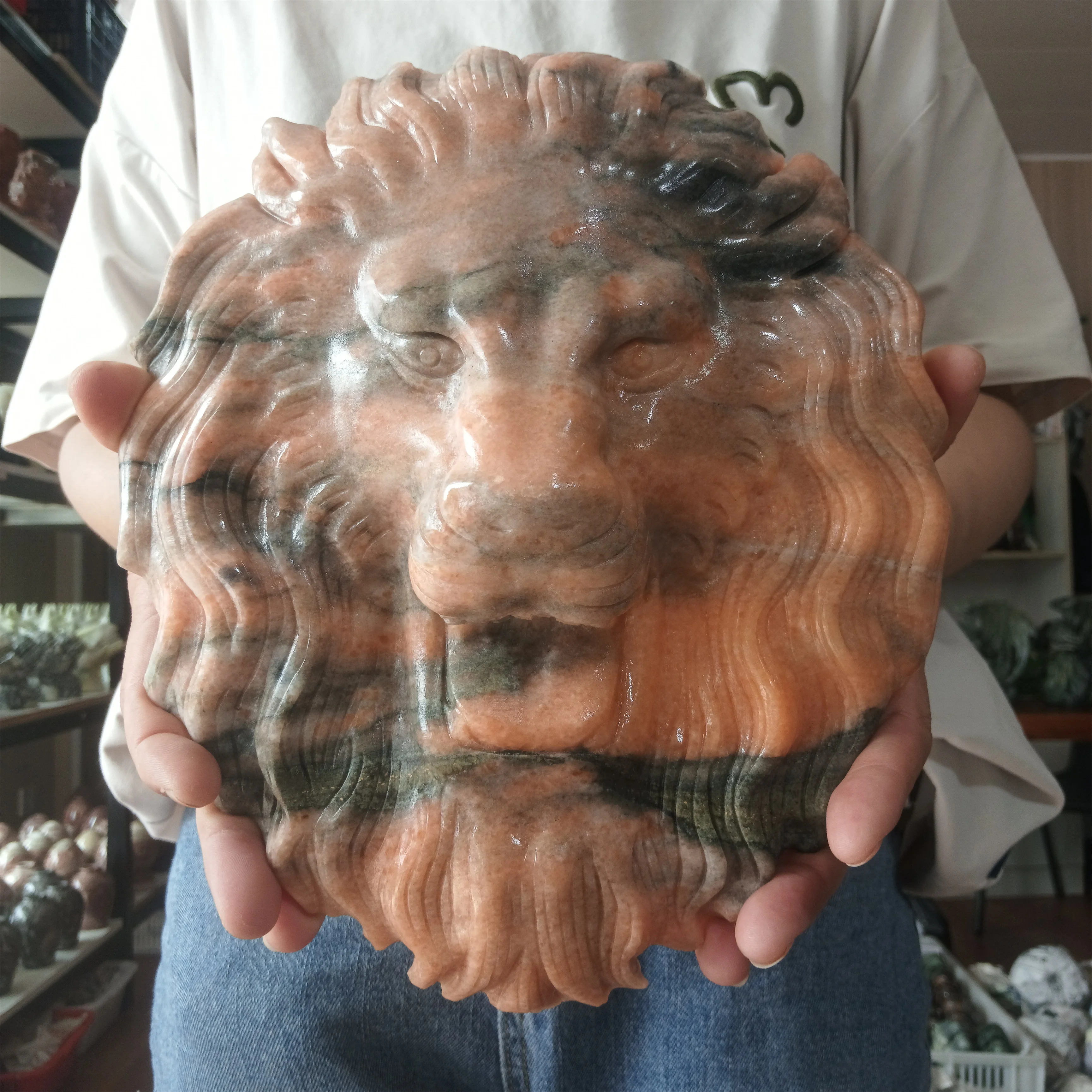 Волшебный натуральный апельсиновый кальцит, Резная Голова льва, минеральное лечение кварца, драгоценный камень для психотерапии, украшение для дома и офиса Волшебный натуральный апельсиновый кальцит, Резная Голова льва, минеральное лечение кварца, драгоценный камень для психотерапии, украшение для дома и офиса