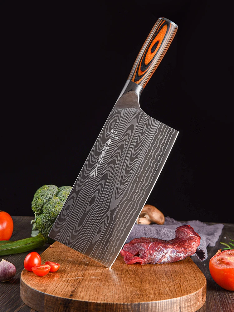 

NZV 8inch Kitchen Knife Stainless Steel Meat Chopping Cleaver Slicing Vegetables Chinese Chef Knife The Color With Wooden Handle