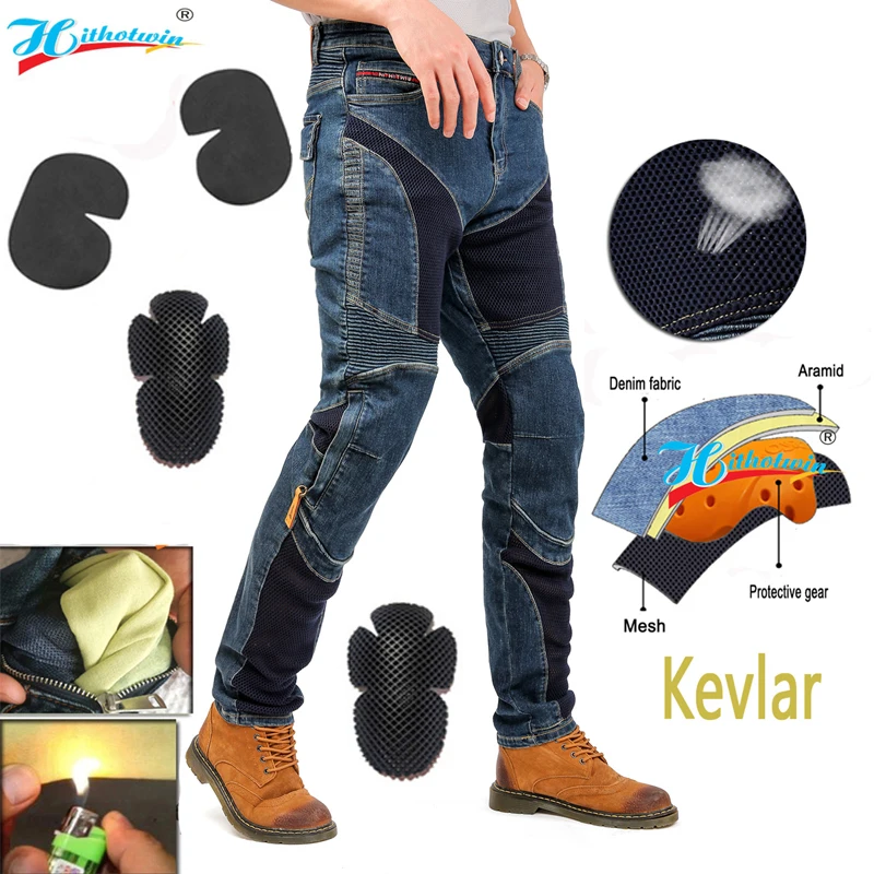Мотоцикл с вентиляционными отверстиями защитные мужские синие мото-джинсы Four