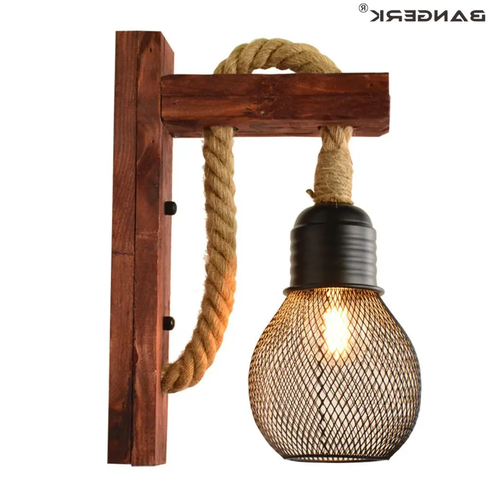 

Edison Wood Hemp Rope Wall Light LED Loft Decoration Bedside Lamp Industrial Vintage Sconce Wall Lights Home Lighting Luminaire