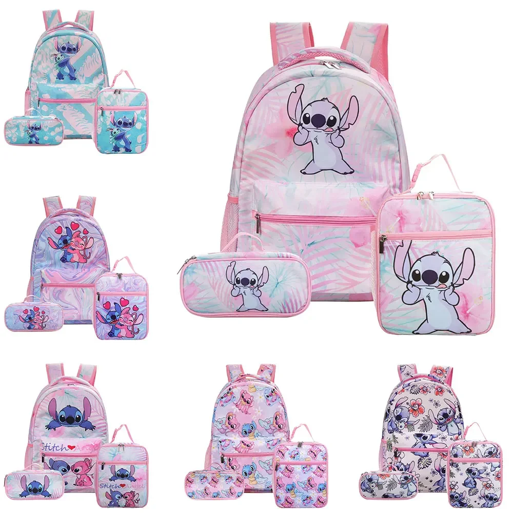 Рюкзак с мультяшным рисунком ститча сумка для обеда Женский комплект из 3