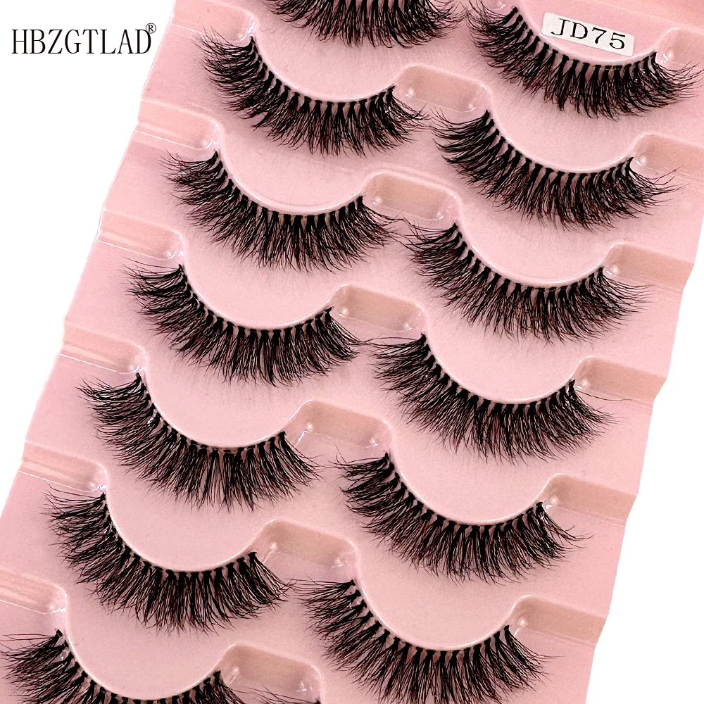 

7Pairs 8-12mm 8D short mink Fake Eyelashes Transparent Stem Invisible Band Mink Lashes Reusable False Eyelashes Natural Fluffy
