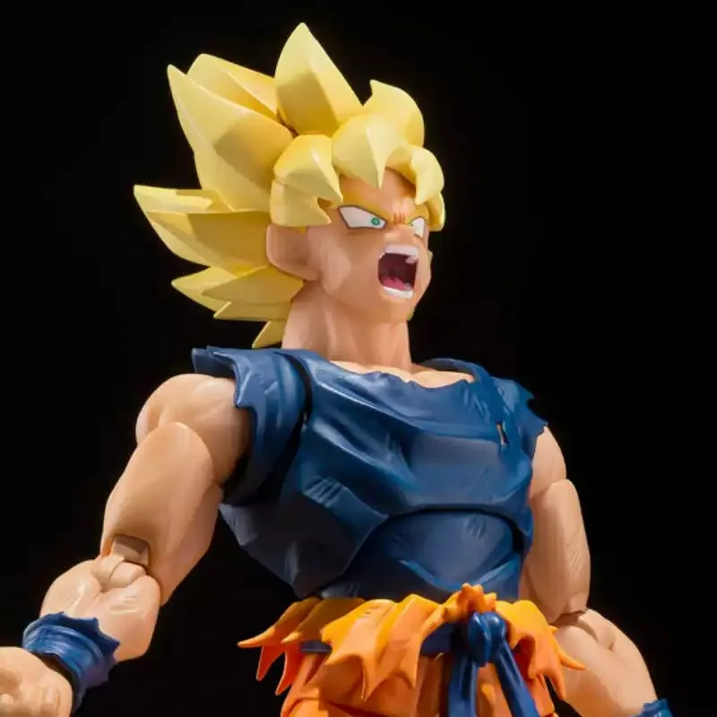 Фото Коллекционная фигурка Bandai SHF Супер Сайян Сон Гоку в яростной позе, подвижная, для декора рабочего стола, подарок №2