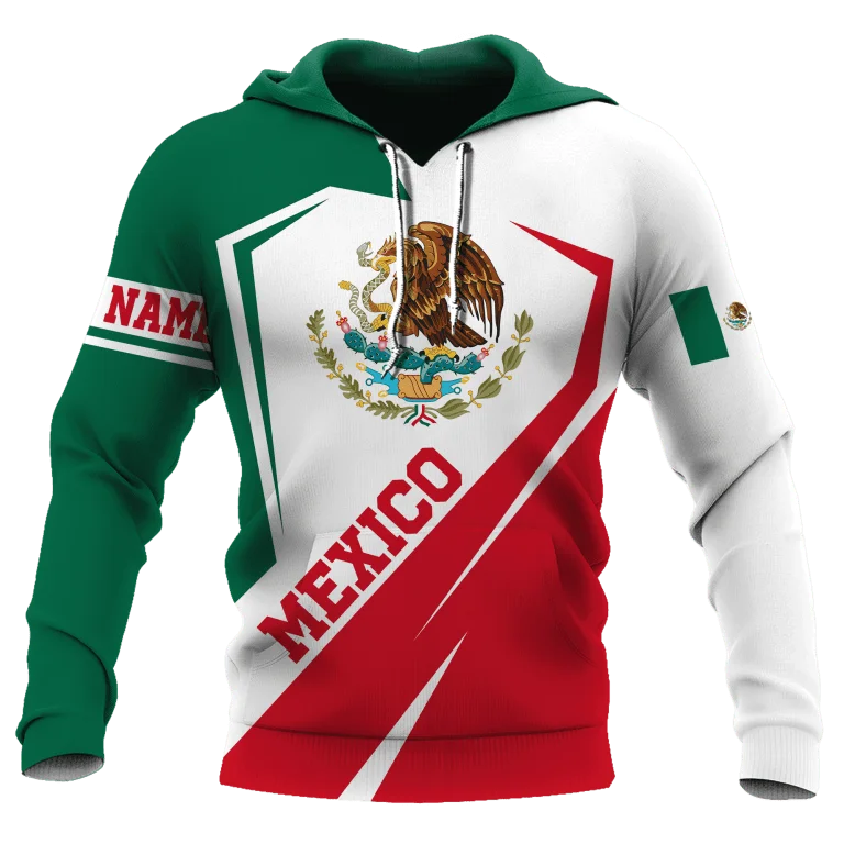 

Custom Name Mexican Flag with Eagle Print 3D Zipper Hoodies Sweater Pullover Men Women Jacket Hoodie Jersey Sportswear