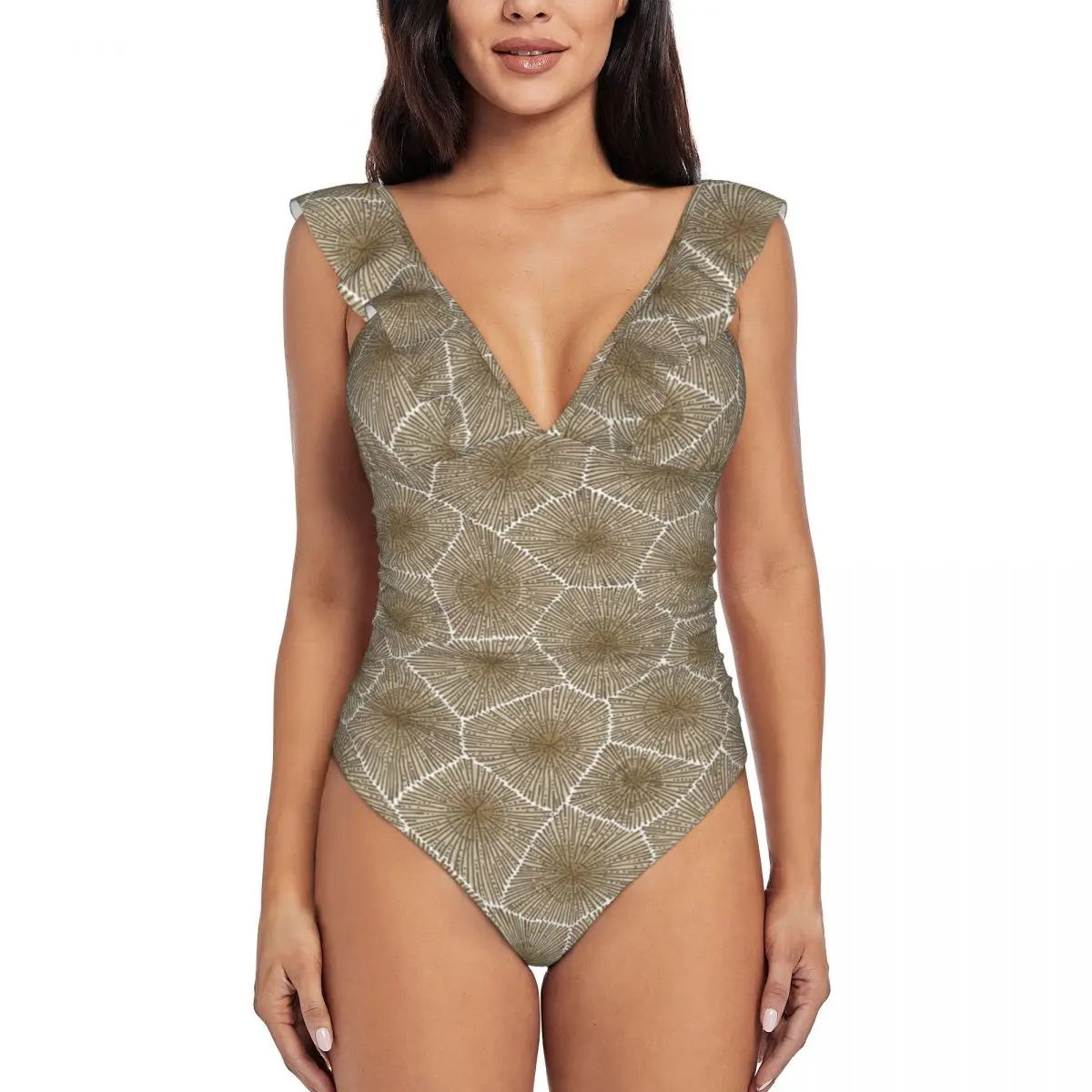 

Petoskey Stone Women's Sexy Ruffle One Piece Off Shoulder SwimsuitsRetro Bathing