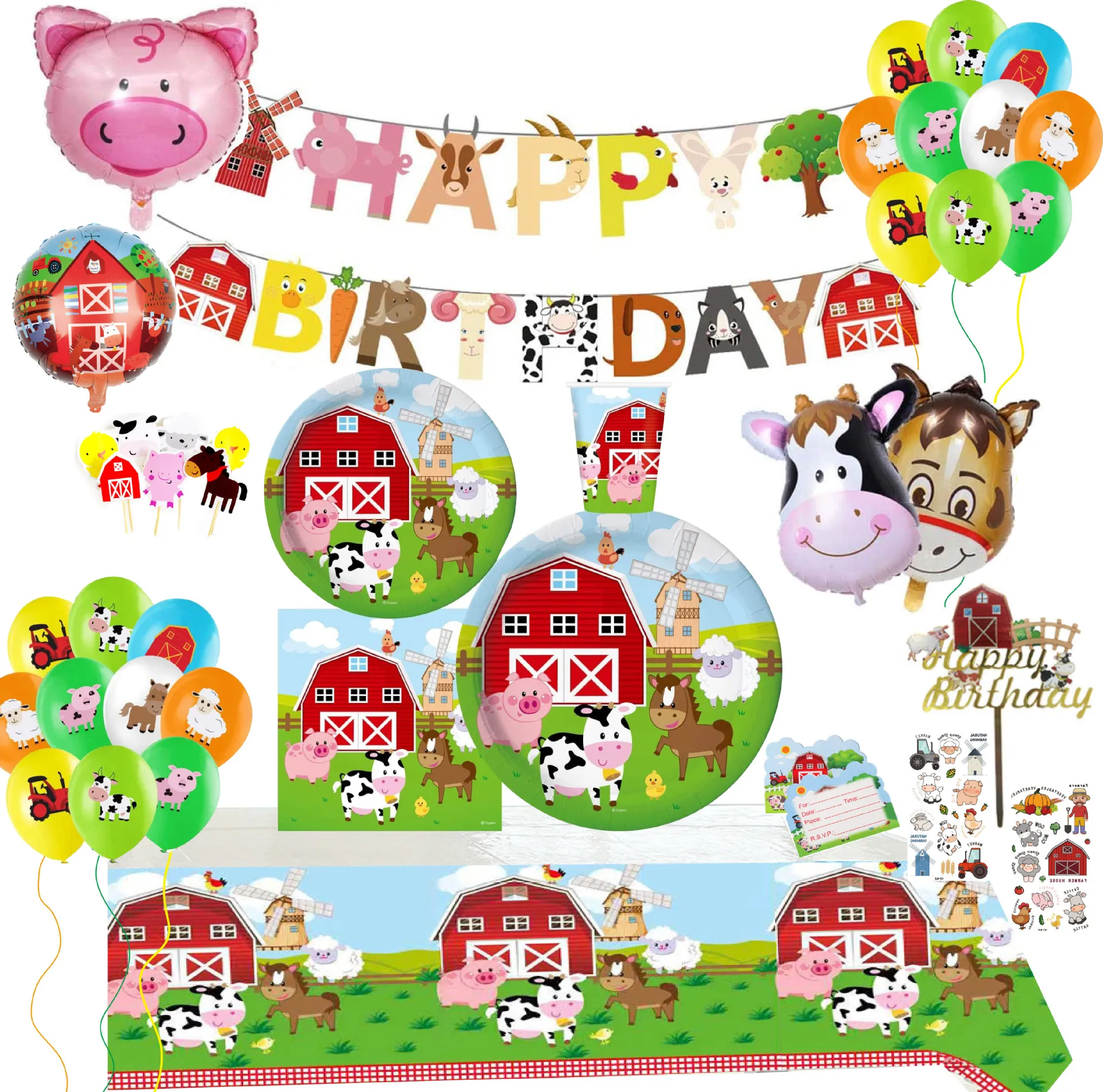 

Farm Animal Theme Kids Birthday Party Decorations Disposable Tableware Paper Plate Cup Balloon For Baby Shower Party Suppliess