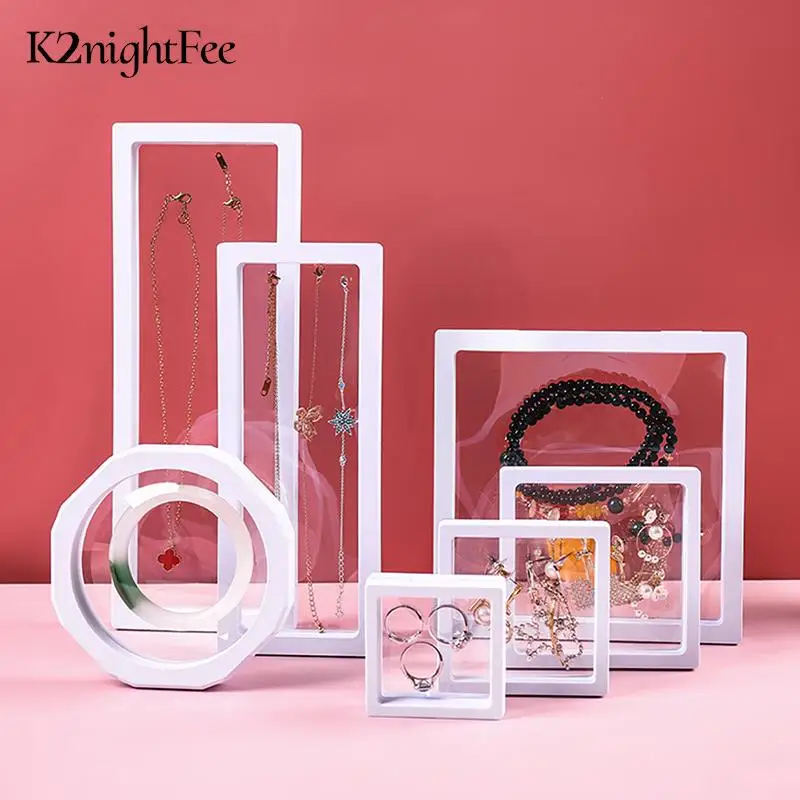 

PE Film Brooch Coin Gems Jewelry Storage Box Dustproof Exhibition Decoration Suspended Floating Ring Earrings Display Rack Case