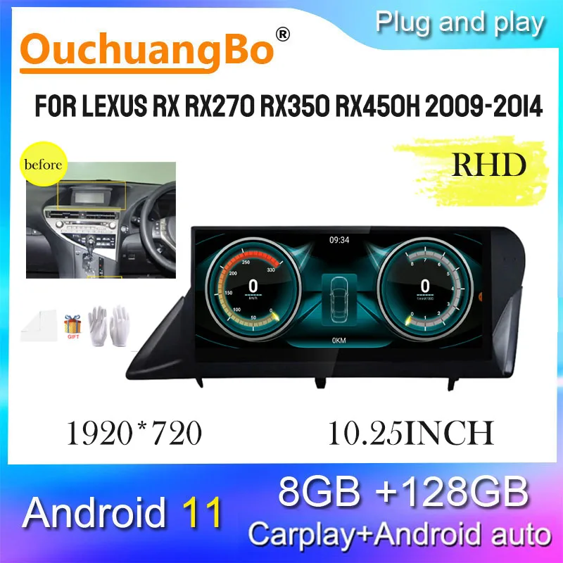 Ouchuangbo radio audio for 10.25 inch RHD Lexus RX RX270 RX350 RX450H 2009-2014 android 11 stereo carplay gps navigation