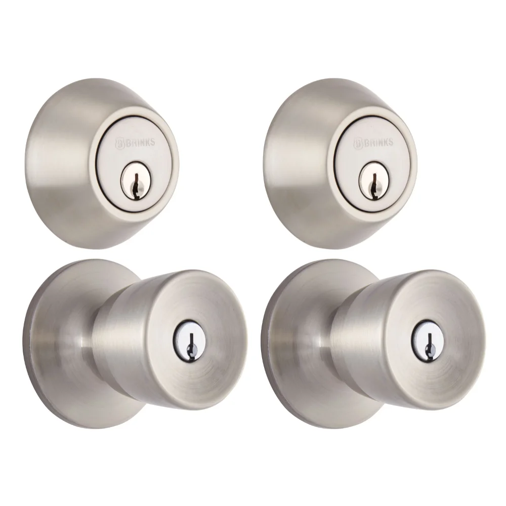 

Keyed Entry Tulip Doorknob and Deadbolt Combo, Satin Nickel Finish, Twin Pack Door Lock Security Protection