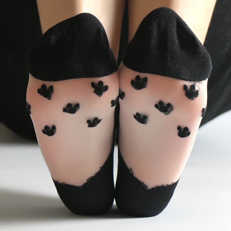 4 Pairs/Lot Women Cute Cartoon Cat Paw Print Ultra-Thin Novelty Net Socks Japanese Glass Silk Meias Female Transparent Funny Bas