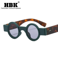 hbk ins popular fashion small round sunglasses women retro punk shades uv400 men clear ocean lens trending rivets sun glasses