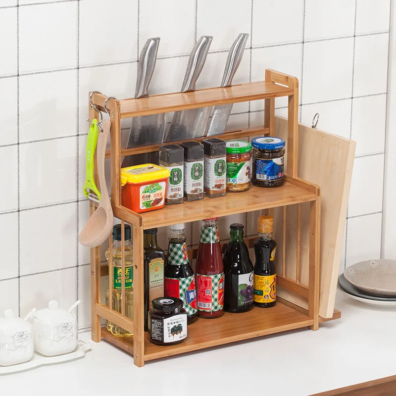 

Seasoning Rack Multifunctional Kitchen Storage Rack Knife Chopping Board Bamboo Storage Rack Household Supplies Storage Rack