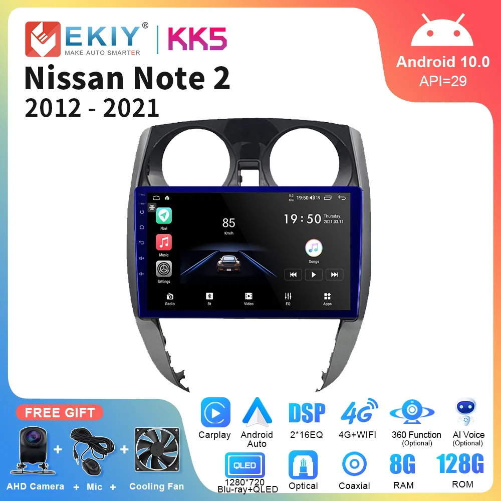 Ekiy kk5 para nissan note 2 e12 2012 - 2021 android 10 rádio do carro 2 din estéreo multimídia player de vídeo gps navegação carplay automático