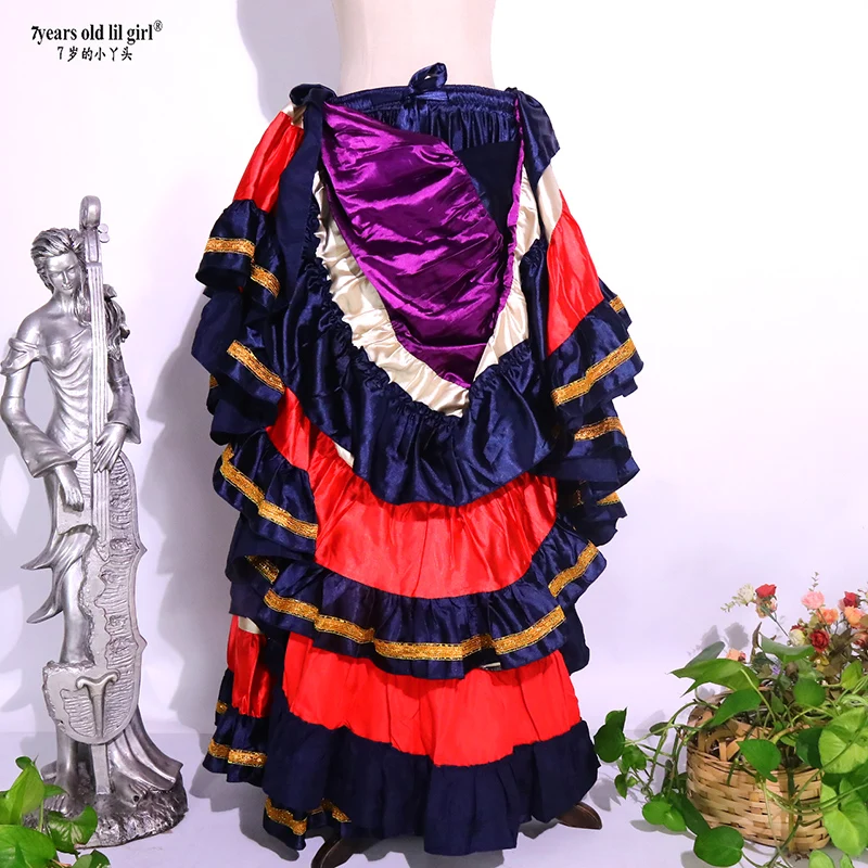 Танцевальный живот этнический фламенко атласный 25 ярдов 4 ярусная юбка Цыганская