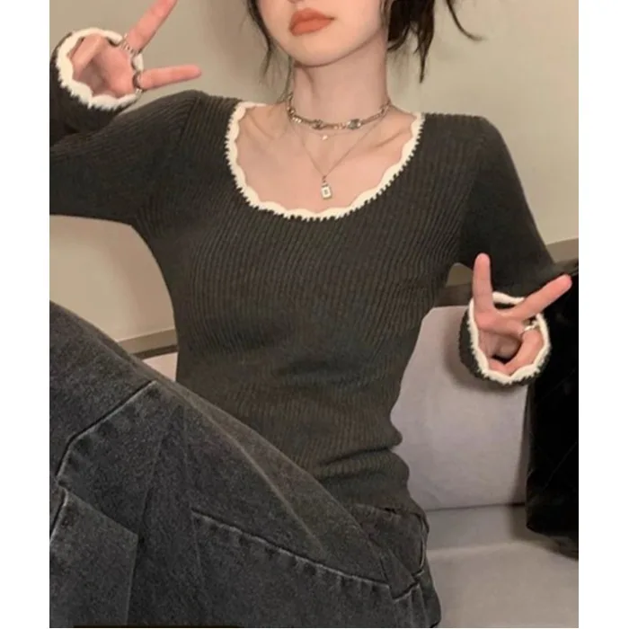 Женский вязаный базовый свитер 2024 осень и зима новая внутренняя одежда