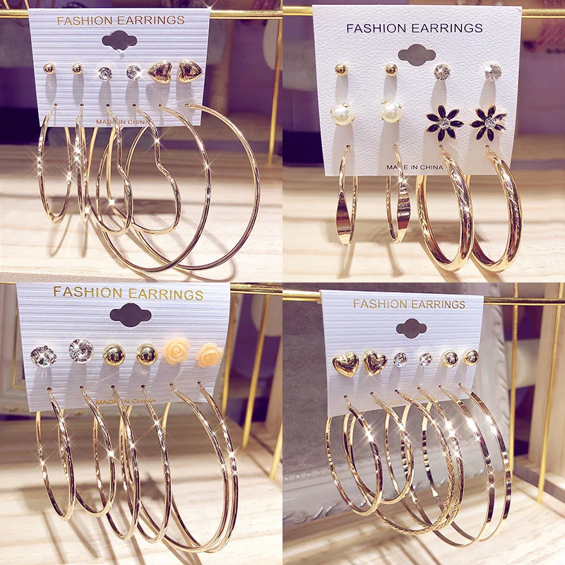 

Fantastic Factory Direct 6 Pairs Earring Sets Fashion Big Pearl Drop Earring Sets Hoop Earrings Boho Feather Earrings