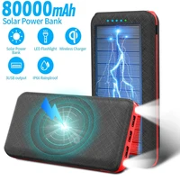 Solar Powerbank 80000mAh Wireless Phone Charger Outdoor Travel Fast Charging External Battery Portable for Xiaomi IPhone Samsung