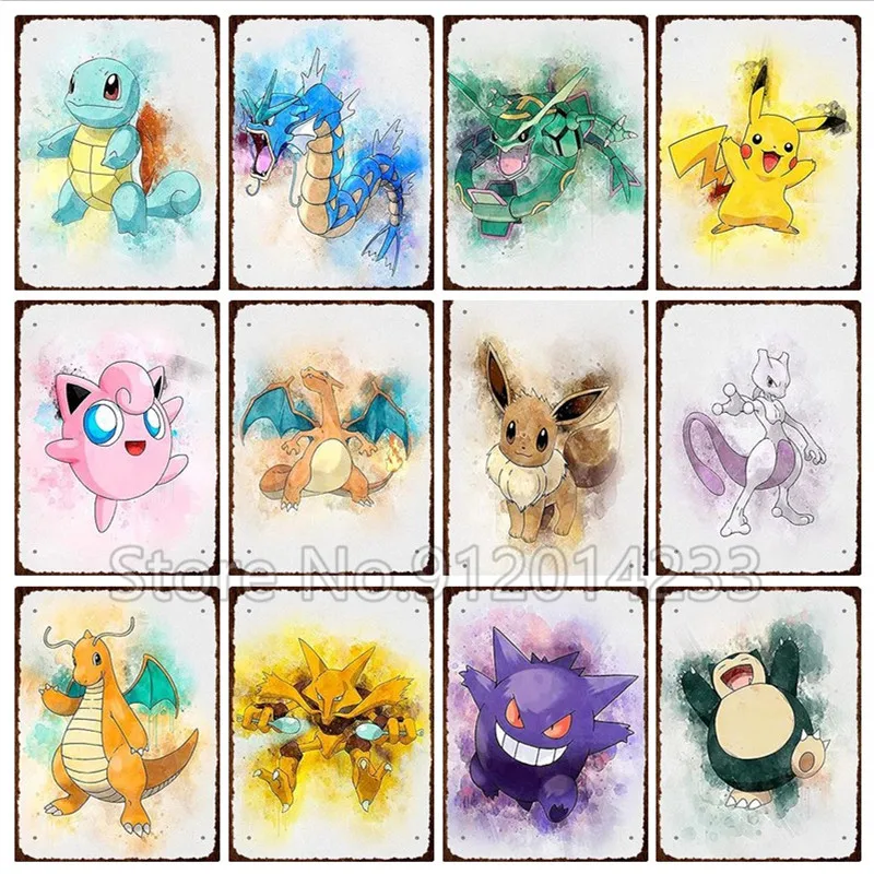 

Винтажная металлическая пластина в виде покемона, искусственное японское аниме Пикачу, мультяшная декоративная пластина, настенное украше...